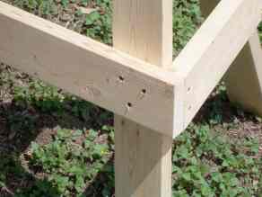 Picture of construction detail of sawhorse showing leg braces